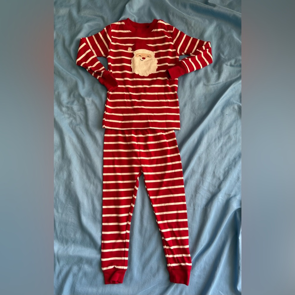 Festive Red Striped Santa Pajamas W/ Blanket
